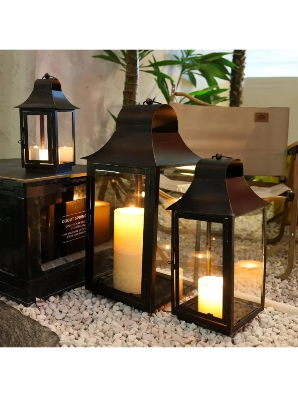 Large Decorative Lanterns for Indoor & Outdoor, Vintage Metal Candle Holders